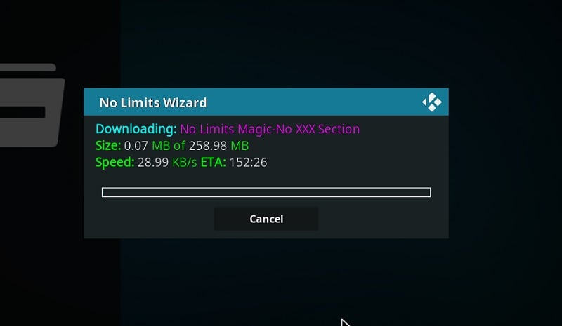 kodi no limits wizard error