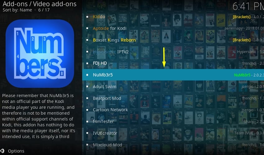 Numbers addon on kodi