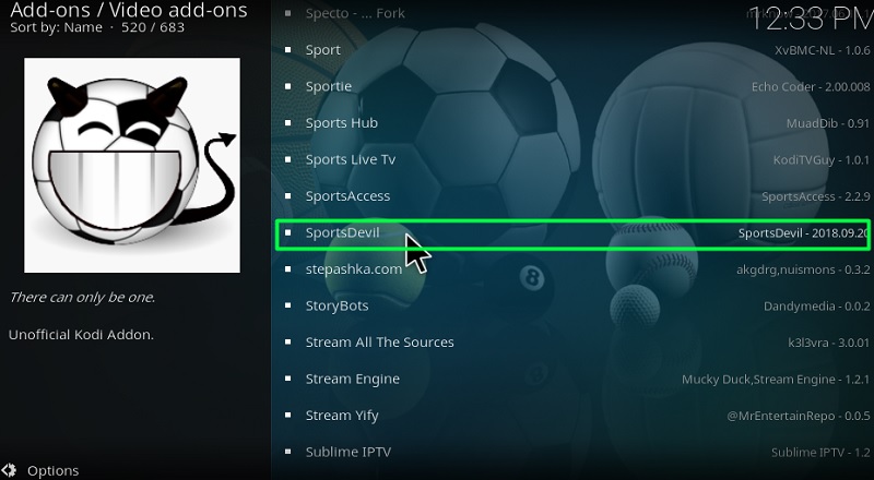 SportsDevil addon on Kodi