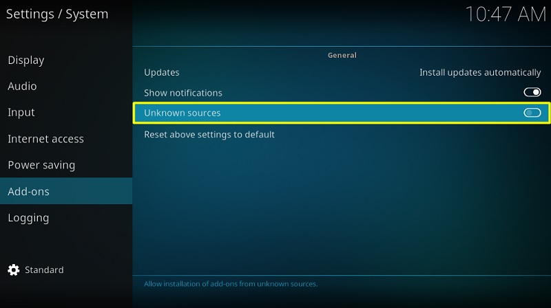 unknown source on kodi