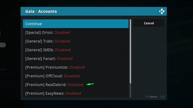 RealDebrid account with Gaia